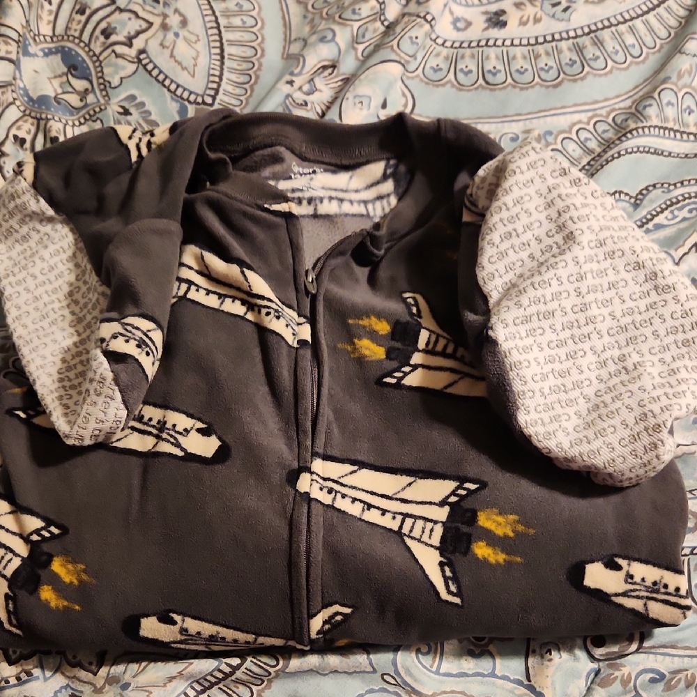 Carter's Space Shuttle Print Boys Footed Pajamas- Gray Size 14